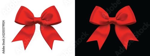 Red gift bow made of satin ribbon isolated on transparent background