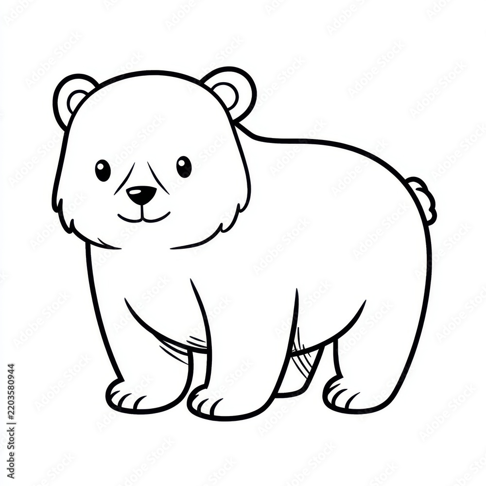 Fototapeta premium Cute Little Bear Cub Line Art Drawing For Coloring Page Isolated On A Clean White Background