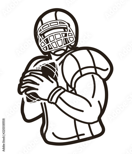 American Football Sport Male Player Action Graphic Outline Vector