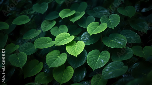 Heart-shaped green leaf on dark background