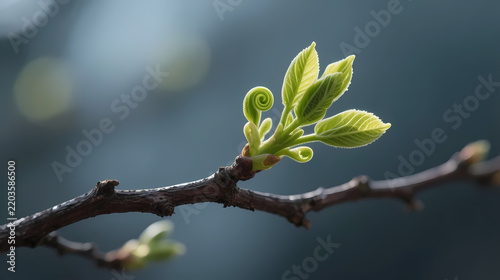 Fresh green buds on brown branch