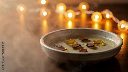 Steaming Soup Bowl With Candle Glow.