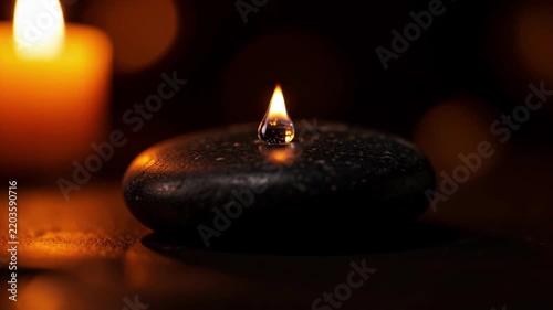 Zen Stone Candle with Warm Flame.