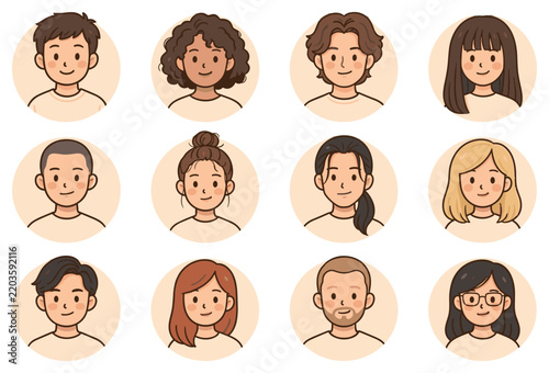 Set of diverse cute cartoon avatars for social media