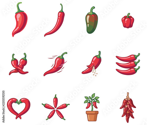 Set of Chili Pepper Vector Illustration Icons