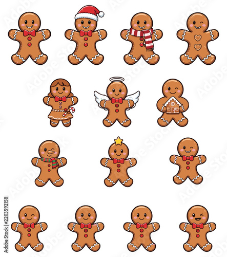 Set of Cute Christmas Gingerbread Man Characters