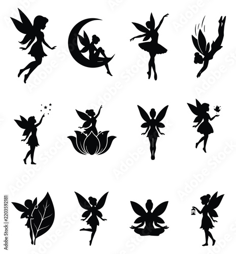 Set of Silhouette Fairy Vector Illustrations