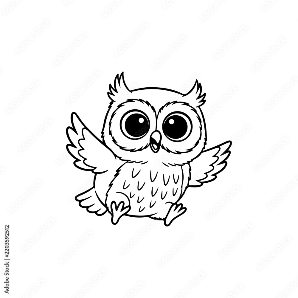 Fototapeta premium Adorable Little Owl Flying Cartoon Illustration