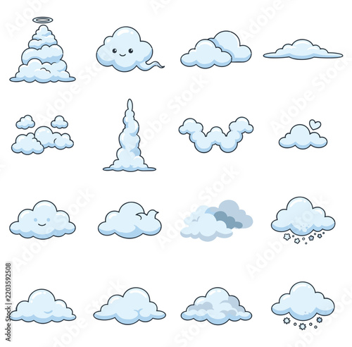 Set of Cute Cartoon Cloud Vector Icons