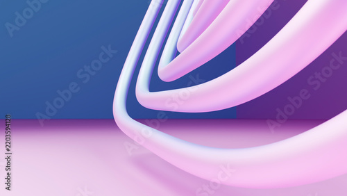 Abstract intertwined tubular loops in pink and white 3d rendering