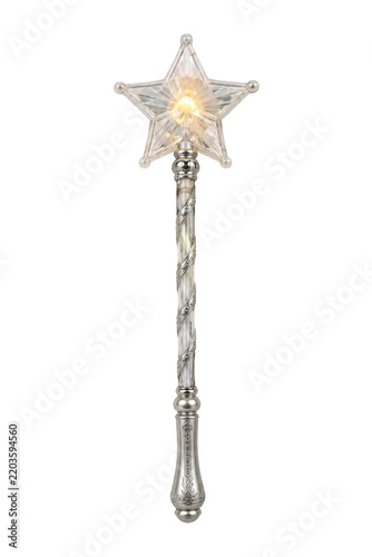 Canvastavla Clear crystal star-shaped magic wand with a glowing center and an ornate silver