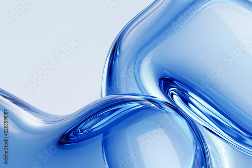 Abstract Swirling Blue Glass Wave with Deep Refractive Caustic Swirls on High Key Background