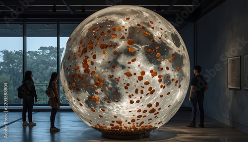 Giant moon installation in museum.