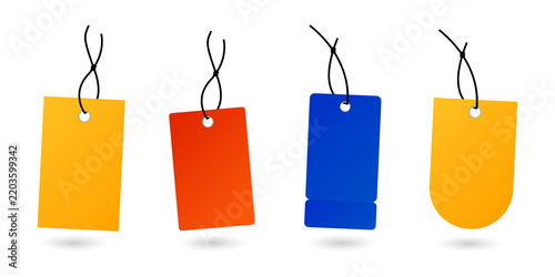 Four colorful blank price tags isolated on a transparent background