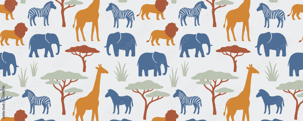 Fototapeta premium African Safari Wildlife Animal Seamless Pattern