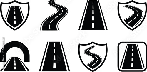 Asphalt road vector with straight highway, white dashed lane markings, transportation, traffic, and map design