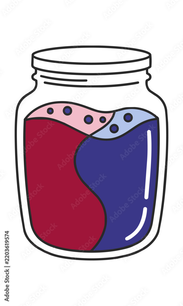 Fototapeta premium Minimalist icon of a glass jar filled with vibrant berry jam and a clear lid isolated on a white background sweet preserve and breakfast concept