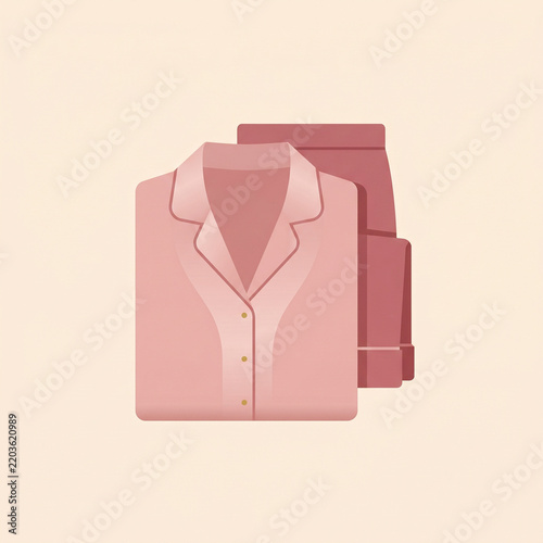 Folded pink pajama set with shirt and pants on a light background  