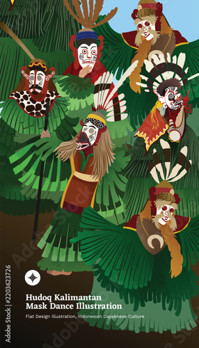 East borneo dance traditional dance design layout in cell shaded style