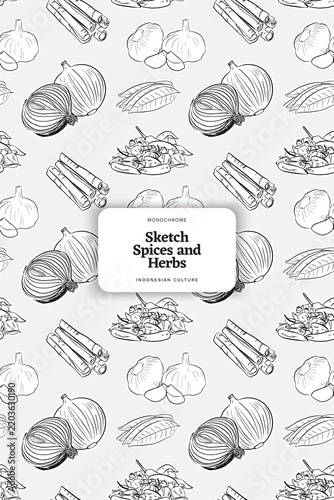 Spices herbs pattern design with spices herbs in outline style