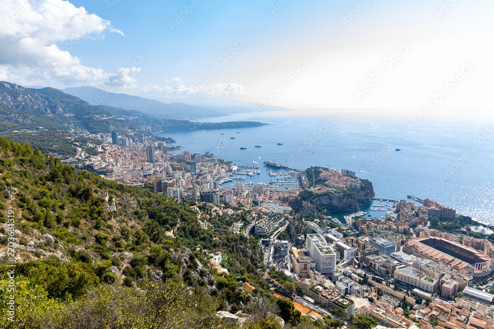 Obraz premium Panoramic view of Monaco and Monte Carlo. Aerial view.