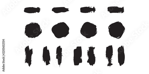Black Grunge Paint Brush Strokes and Ink Circle Banners Vector Set