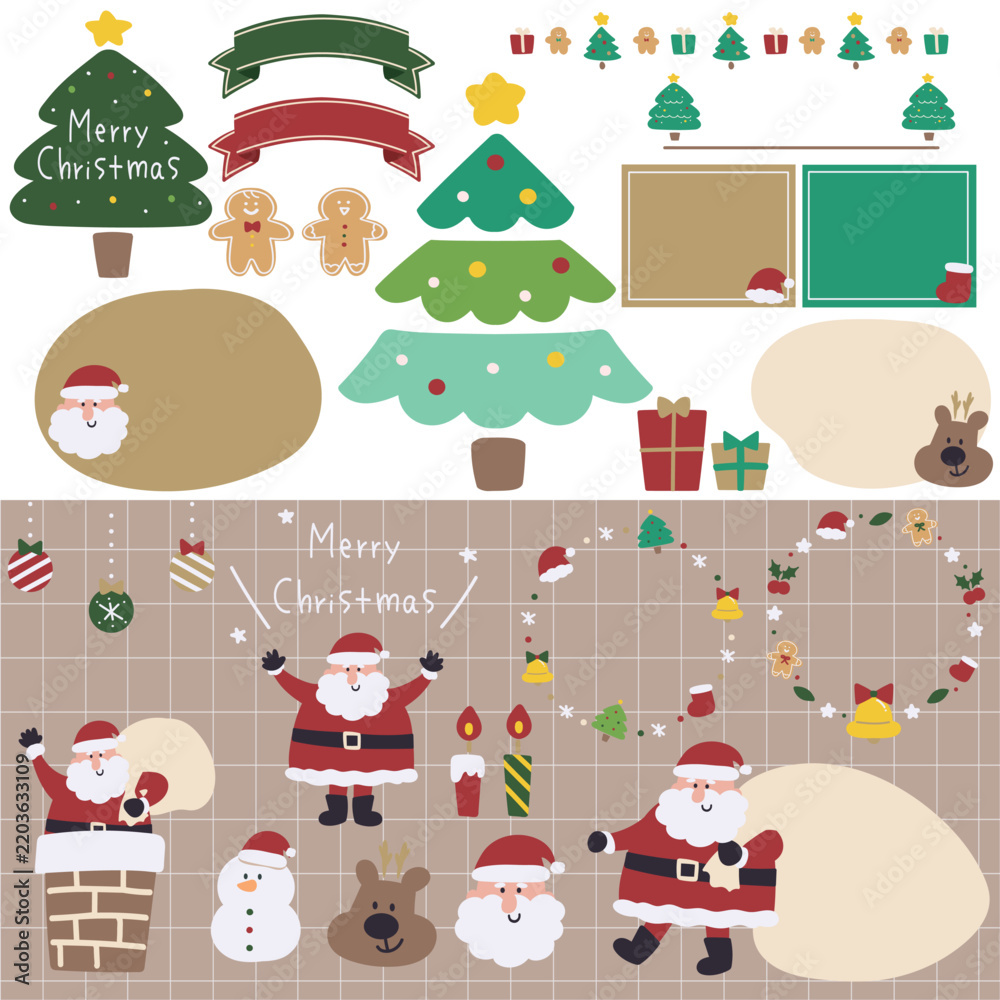 Fototapeta premium クリスマスベクターイラストあしらい素材セット