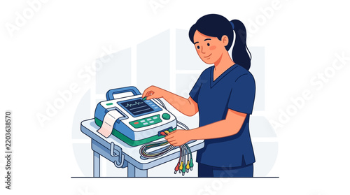 Healthcare professional with EKG machine, transparent background
