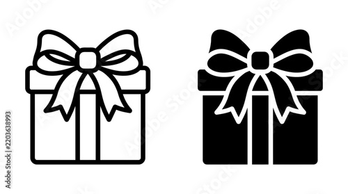 Gift celebration surprise present shopping box outline and filled icon