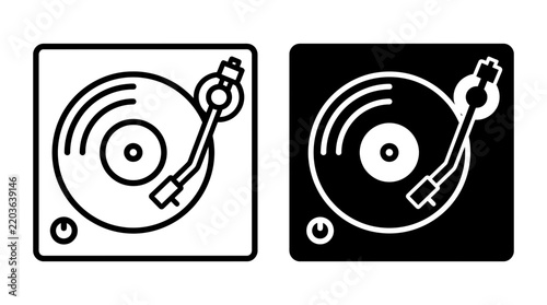 Electronic music turntable audio player outline and filled icon
