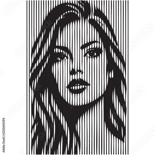 beautiful girl portrait. vector sketch with black lines.
