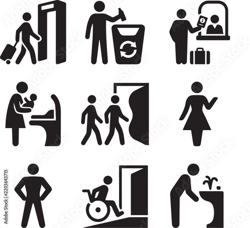 Airport Travel Pictogram Icon Set Black