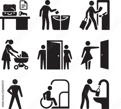 Public Facility Pictogram Icon Set Black Silhouette