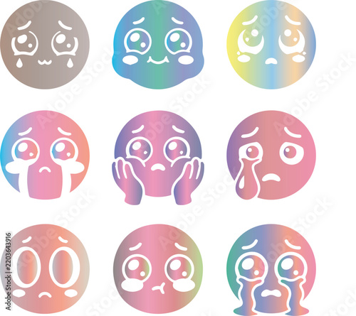 Crying Face Emoji Icon Set Gradient Color