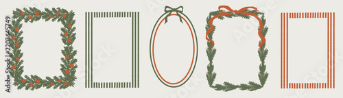 Hand drawn retro Christmas frames and borders