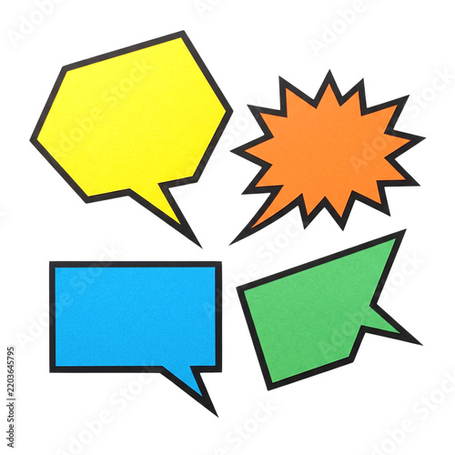 Four colorful blank speech bubbles graphic paper cut out design