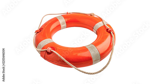 Red and white inflatable lifebuoy help ring isolated on transparent background