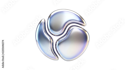 Abstract metallic liquid symbol 3D render sleek futuristic clean white