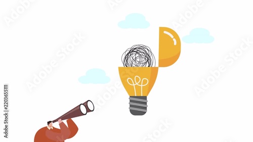 Creative problem-solving animation observing tangled thoughts transform into clear ideas