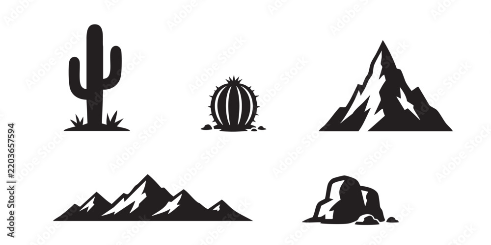 Fototapeta premium Minimalist desert and mountain vector silhouettes