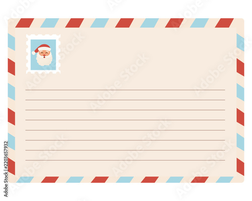 Letter to Santa Christmas Stationery Template with North Pole Mail Design, Flat Vector