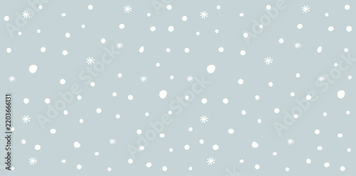 Obraz na plátně Seamless winter background vector illustration with white falling snow dots and small snowflakes on light blue backdrop for Christmas celebration wrapping paper wallpaper card and web design