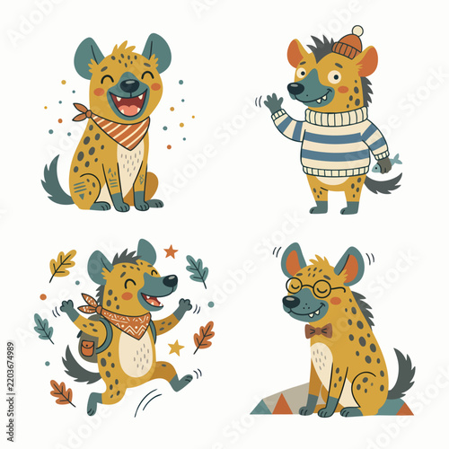 Funny Spotted Hyena Cartoon Isolated on White Background for Designers