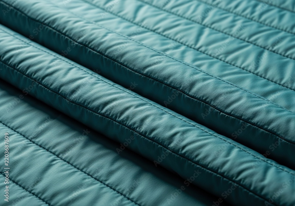 Fototapeta premium Close up view of soft quilted fabric texture in deep teal color.
