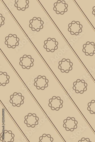 Fotografie A warm beige field carries evenly spaced interwoven rosettes and slanted border lines, offering a timeless decorative surface for interiors, packaging, or printed materials