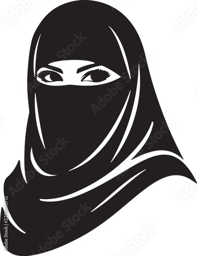 Bild auf Leinwand Muslim woman wearing hijab and niqab silhouette icon, Islamic female portrait ve