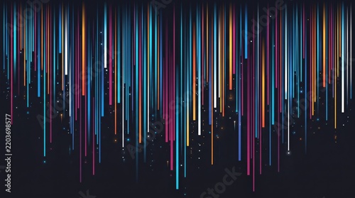 Abstract background of vertical colorful glowing digital light lines