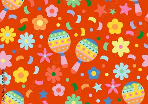 Seamless pattern with maracas on white background. Mexican traditional musical instrument. Latin music. Maraca for carnival, festival, party