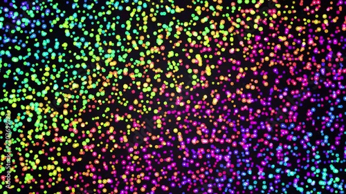 Vibrant Rainbow Particle Swarm Motion Background Featuring Glowing Colorful Floating Light Orbs Flow