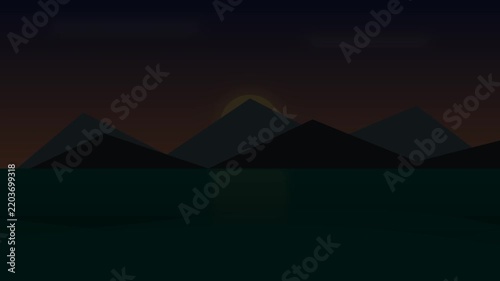 Beautiful mountain overlooking vast ocean nature illustration